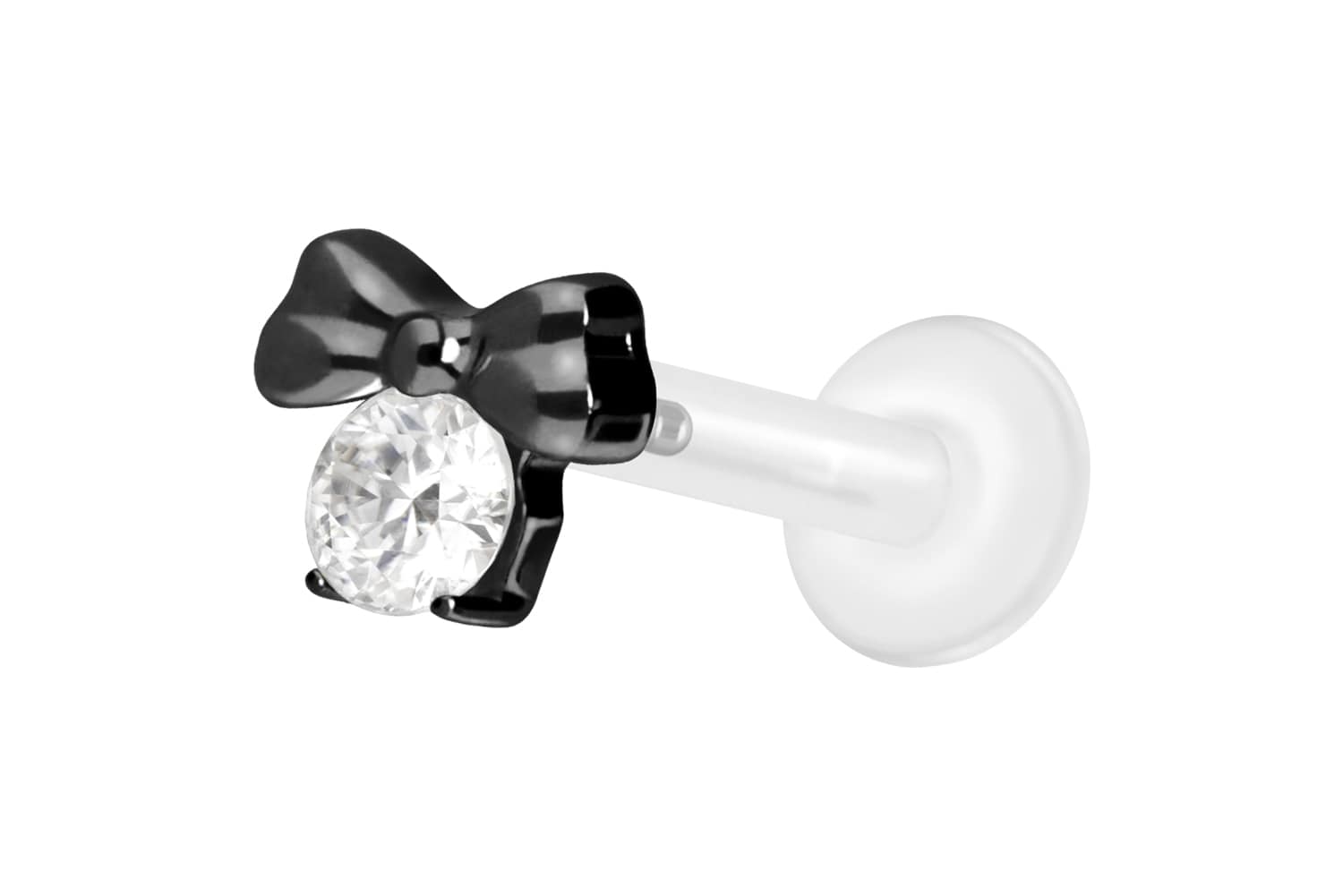 PTFE Labret Piercing mit Innengewinde + Titan-Aufsatz SCHLEIFE + KRISTALL